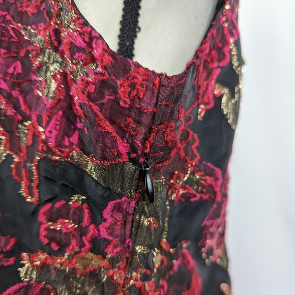 NWT SAM EDELMAN Red & Gold Metallic Brocade Mini Shift Dress, Size 14 - Picture 5 of 12